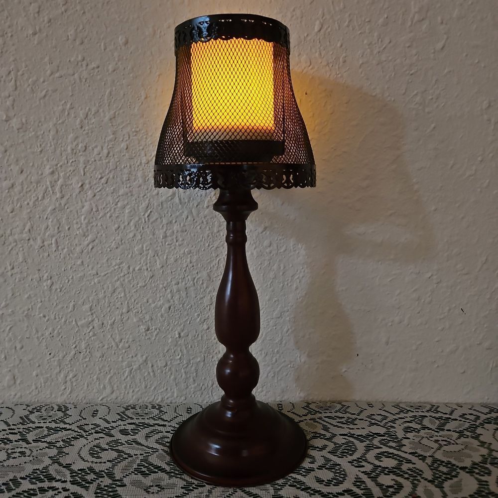 Candle Impressions Vintage-Style Metal and Wood Candle Lamp